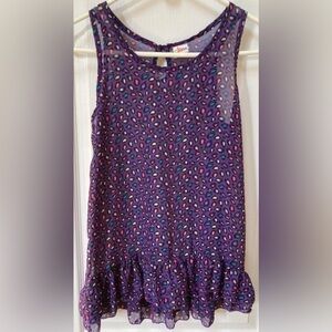 Purple Sheer Sleeveless Top with Multicolor leopard print